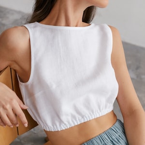 Blusa sin mangas de lino ETHNA / Blusa corta de lino