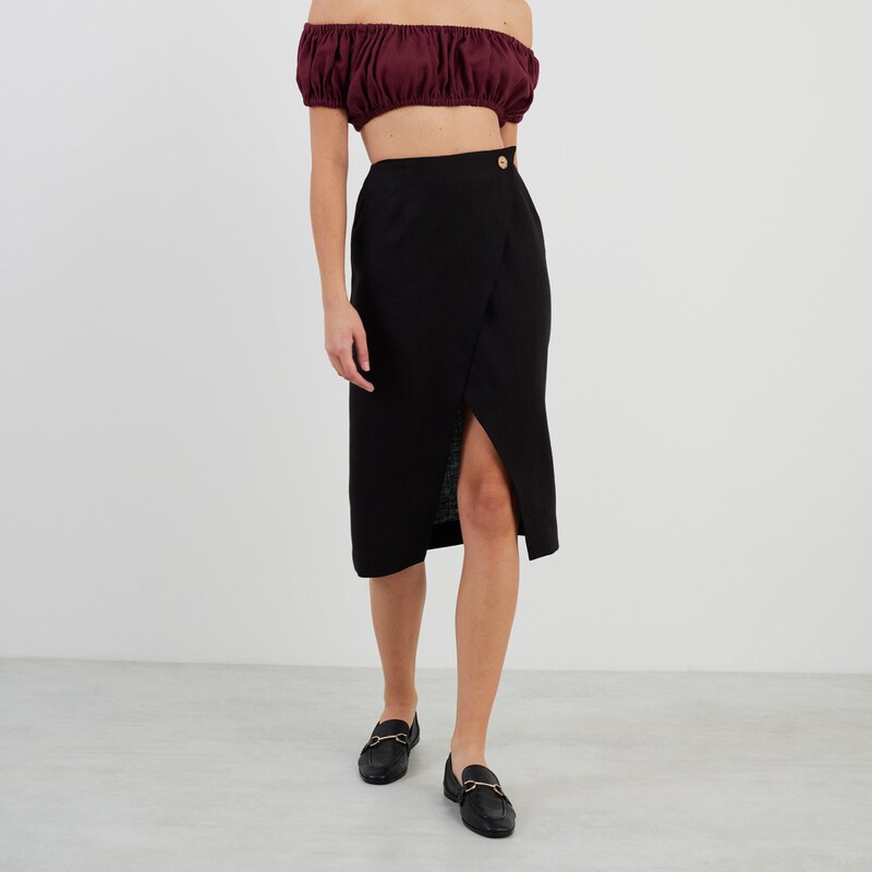 High waisted wrapped midi skirt main image 0