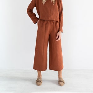 RILEY Linen Pants for Women / Wide Leg Linen Trousers in Rust