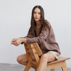 RUMI Long Sleeve Linen Blouse / Loose Linen Shirt / Handmade Clothing for Women