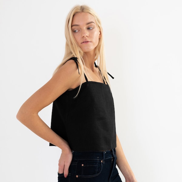 SOPHIE Linen Tank Top in Black / Linen Camisole / Handmade Clothing For Women