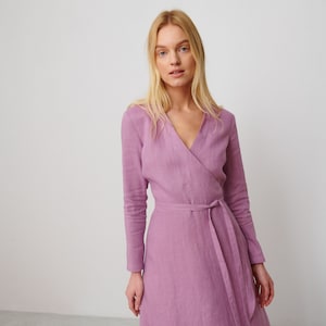 CLAUDIA Linen Wrap Dress / Long Sleeve Dress / Summer Dress / Maternity Linen Dress