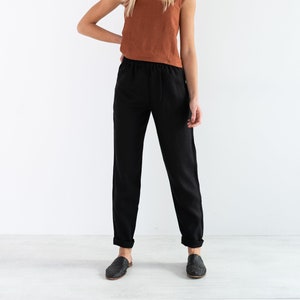 BRINLEY Linen Pants for Women / High Waisted Linen Trousers in Black