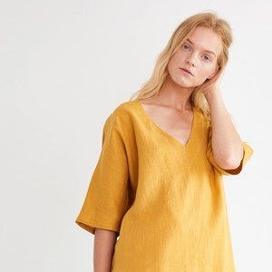 FLORENCE Linen Tunic Top / Linen Blouse V Neck