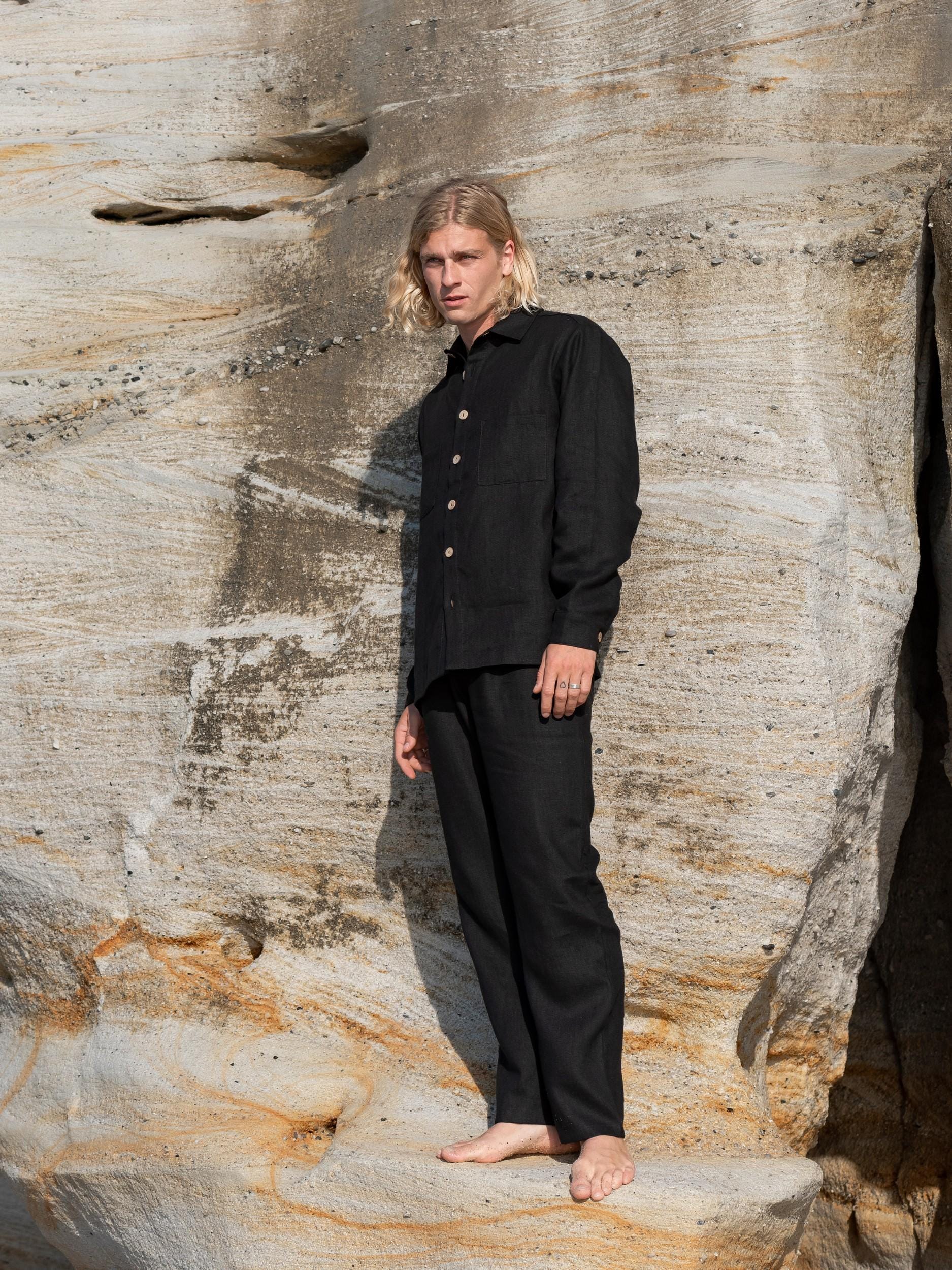 Men's Black Linen Dress Pants - Etsy