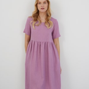 MATILDA Linen Dress / Midi Summer Dress / Short Sleeve Simple / Handmade Clothing For Women image 3