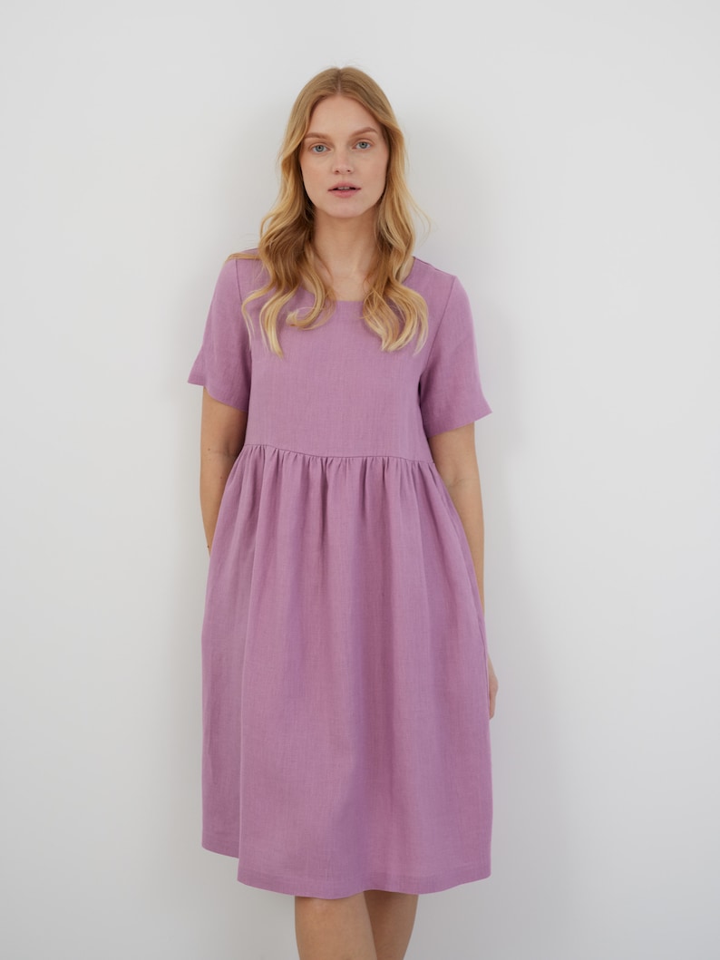 MATILDA Linen Dress / Midi Summer Dress / Short Sleeve Simple / Handmade Clothing For Women image 3