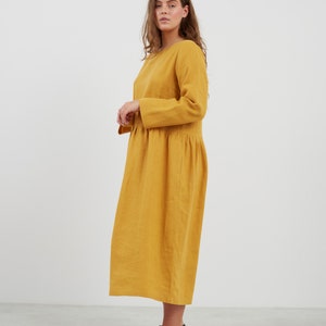 Linen Dress GEMMA / Midi Long Sleeve Dress image 4