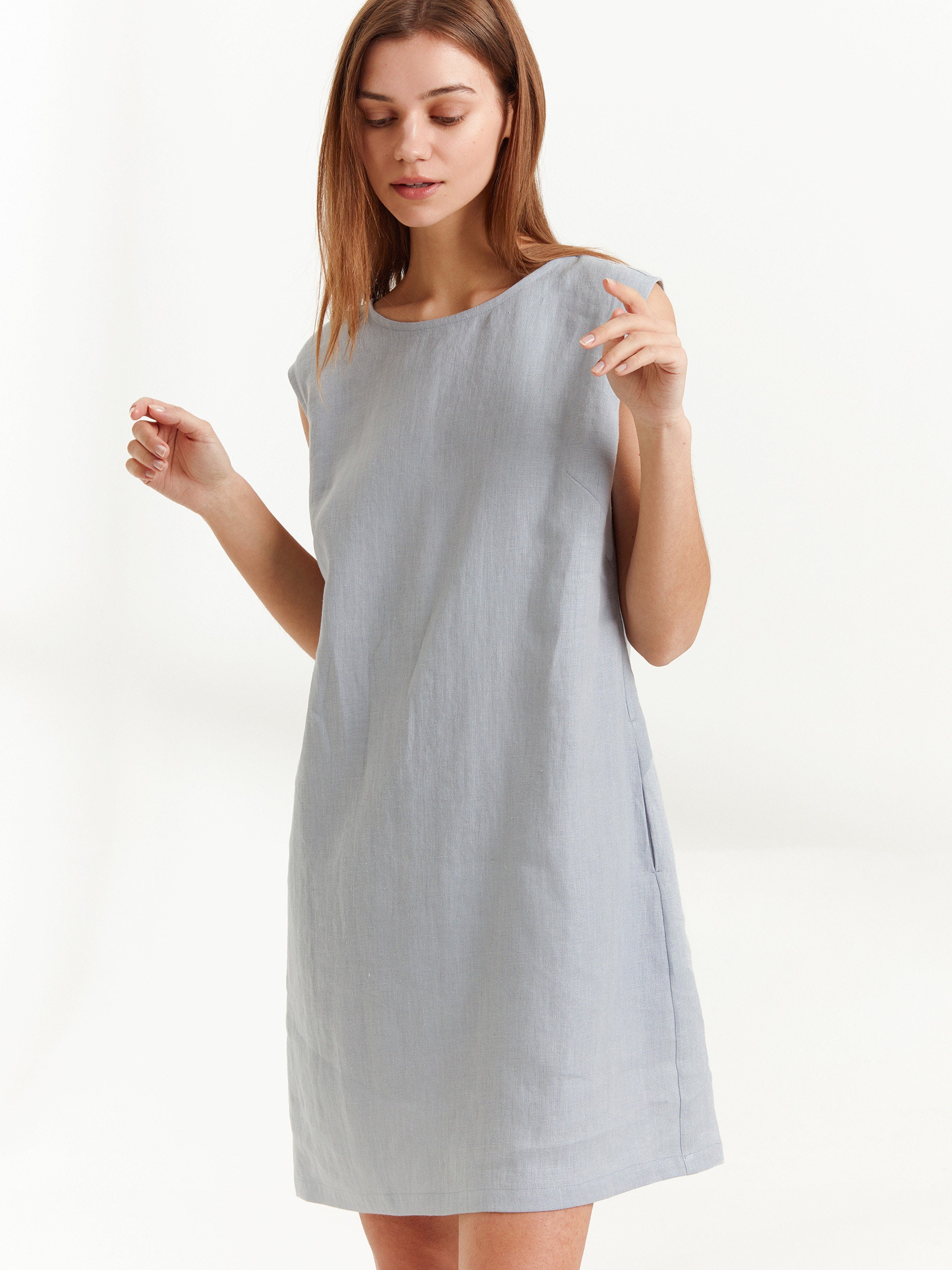 AJA Linen Dress / Simple Summer Dress in Bluestone | Etsy
