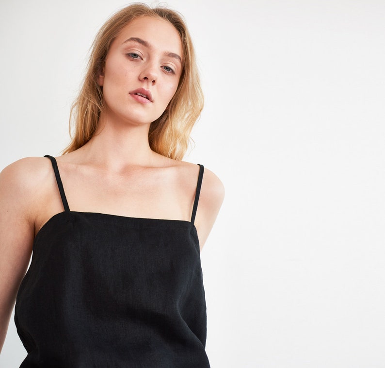 LAVENDER Linen Slip Dress / Black Midi Dress / Strappy Summer | Etsy Canada