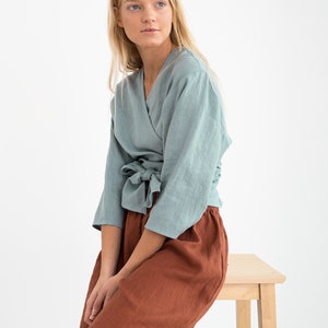 CLAIRE Linen Wrap Top / Linen Wrap Blouse / Linen Kimono Top image 5