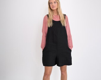 RIVER Linen Overalls Short Black 