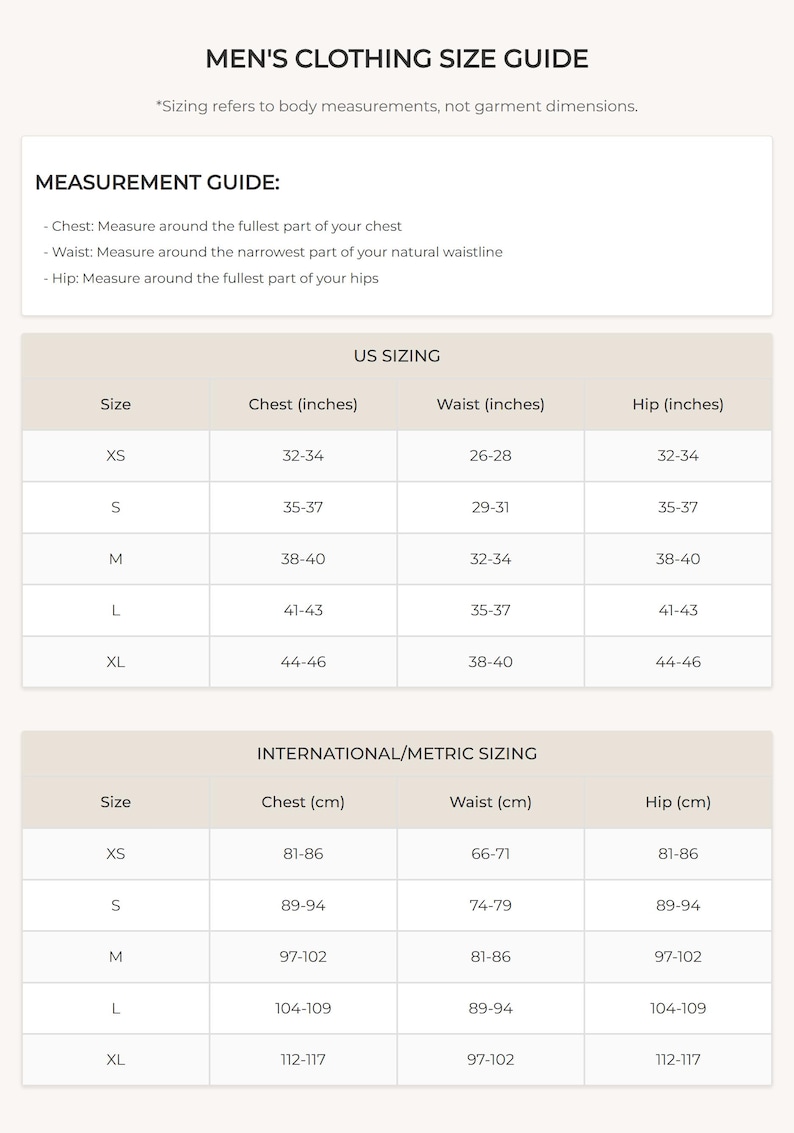 Men Size Chart Combined