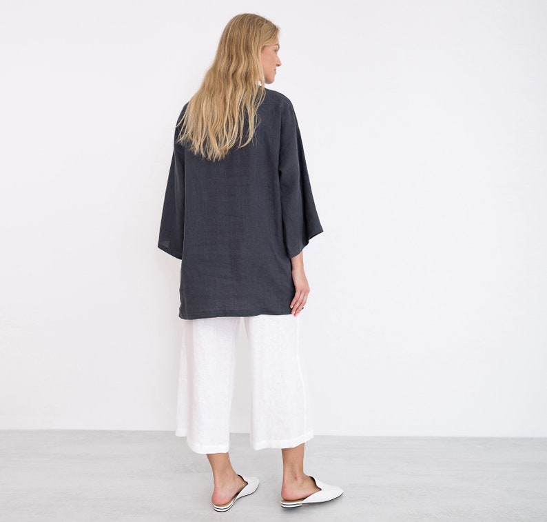 Oversized linen tunic top, dark gray with front pockets, plus size friendly | ALEXIS image 5
