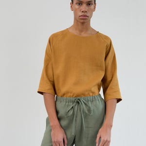 Image 2 of Mens Linen Drawstring Pants DOMINIC, Relaxed Fit Casual Trousers for Summer, Beach Resort Wear Slacks in "Sage Green" by LAC