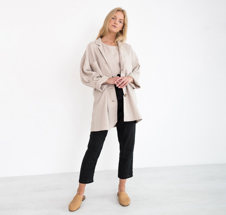 ROSEMARY Storleksöverdimensionerad lätt linnejacka / lös linneskjorta / överskjorta bild 2