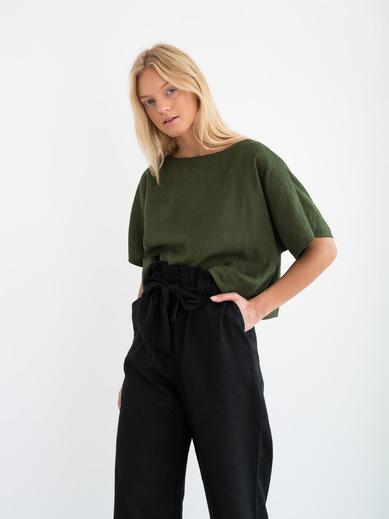 BEE Linen Top / Simple Linen Blouse / Loose Linen Shirt / Linen Tunic / Handmade Clothing For Women image 4