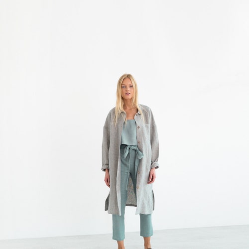 Linen shirt dress, long sleeve midi, handmade | IRIS