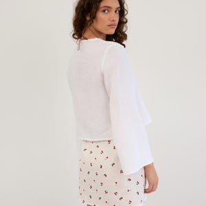 Tie Front Linen Top BLAIRE in White / Long Sleeve Tie Shirt / Linen Kimono Tie Front Shirt / Cropped Tie Jacket - Image 5
