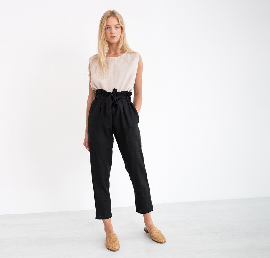 NOAH Linen Pants / Elegant Tapered Linen Trousers / Paper Bag - Etsy