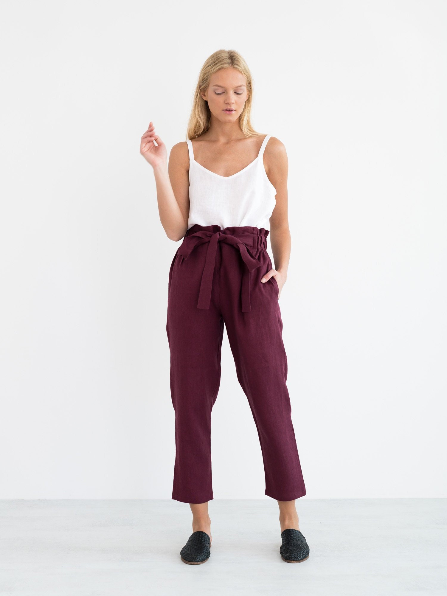 Buy NOAH Linen Pants / Paper Bag Pants / Tapered Linen Pants