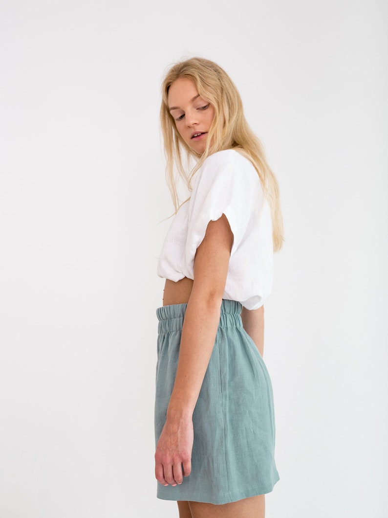ISLA High Waisted Linen Shorts / Elastic Waist Summer / | Etsy