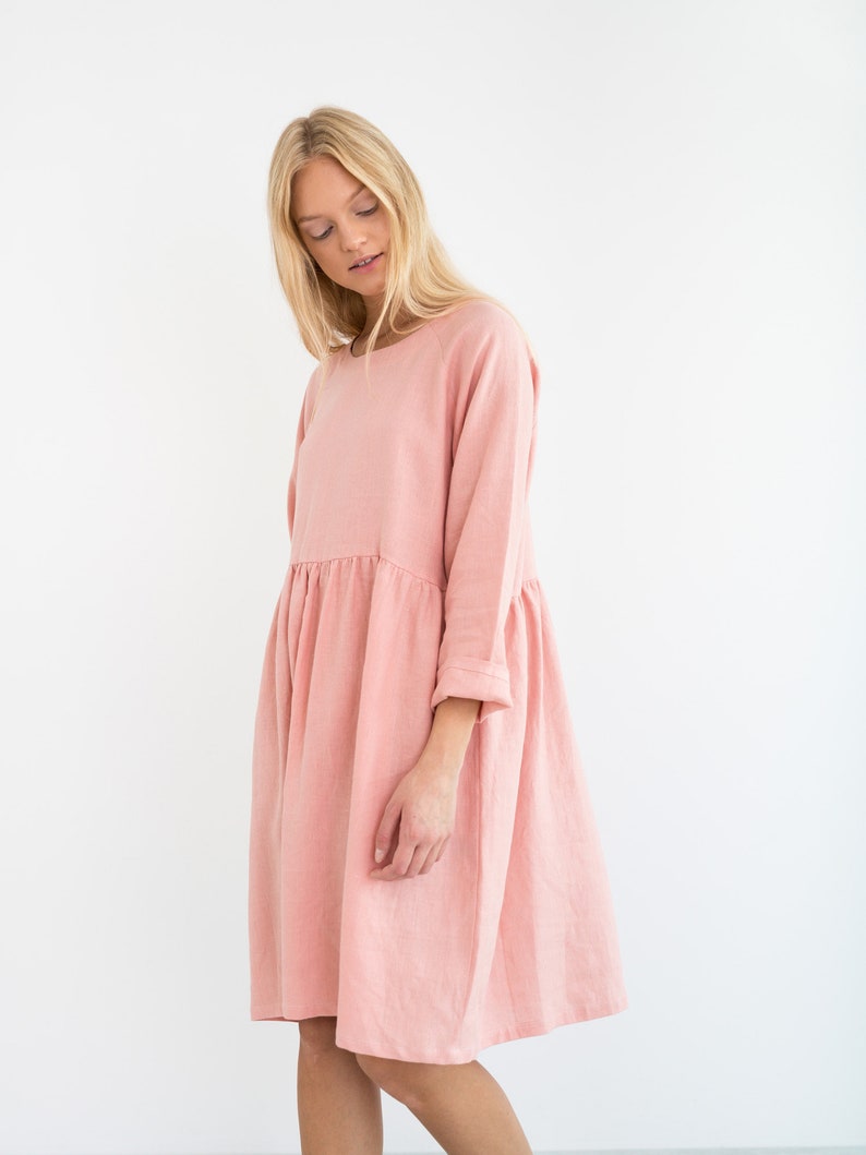 HARLOW Linen Dress / Long Sleeve Loose Midi Linen Dress image 4