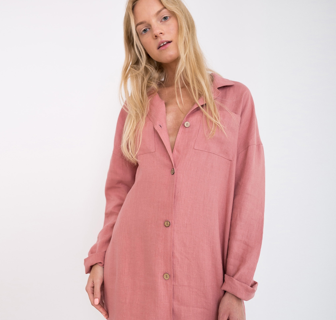 IRIS Linen Shirt Dress / Linen Summer Dress / Long Sleeve Midi Etsy
