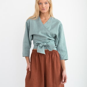 CLAIRE Linen Wrap Top / Linen Wrap Blouse / Linen Kimono Top image 4