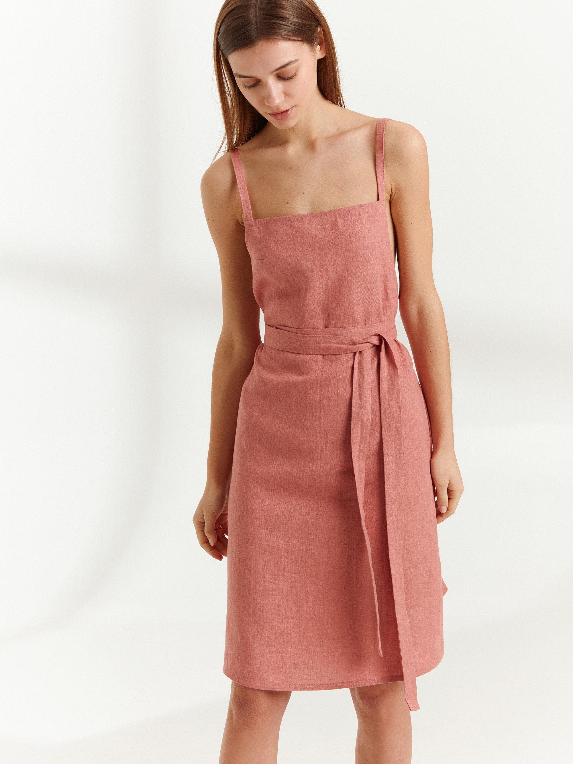 MAPLE Linen Dress / Square Neck Summer ...