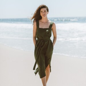 ELLIDY Linen Dress / Strap Summer Dress in Forest Green image 2