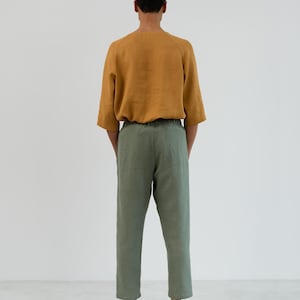 Image 6 of Mens Linen Drawstring Pants DOMINIC, Relaxed Fit Casual Trousers for Summer, Beach Resort Wear Slacks in "Sage Green" by LAC