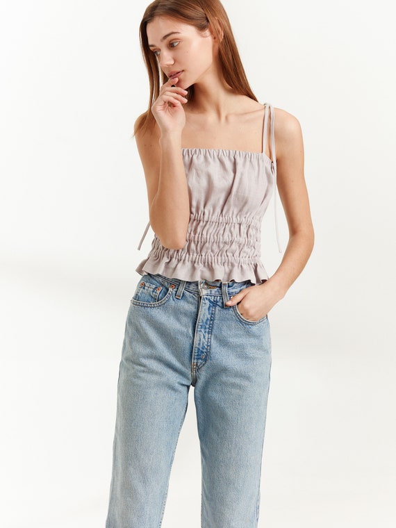 Silver Pink / Shirred Cami Tie Blouse 