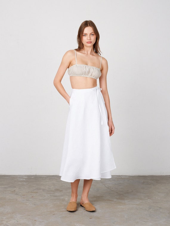 Linen Wrap Skirt, Bias Cut, High Waist, Long Length, Handmade