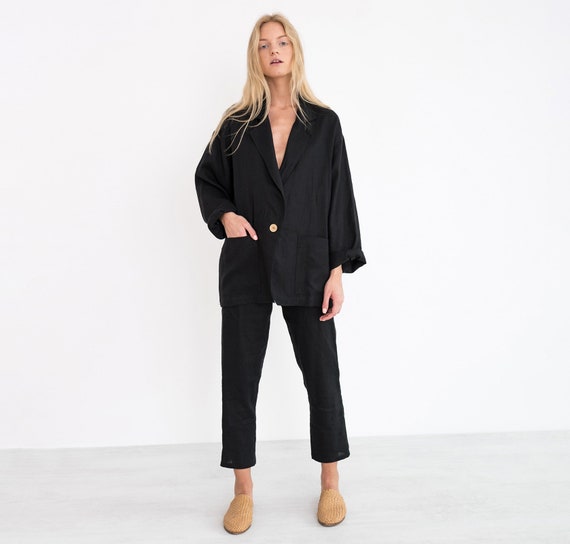 VALERIE Linen Blazer / Oversized Loose Light Linen Jacket With Pockets -   New Zealand
