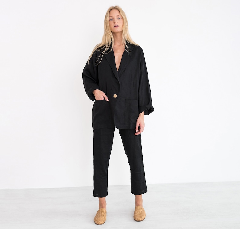 VALERIE Linen Blazer / Oversized Loose Light Linen Jacket With Pockets image 1