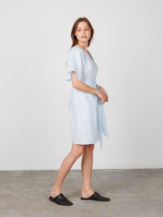 gingham linen midi wrap dress Adrianna Papell Women's V-Neck Twist Front Midi Dress - Beige/Ivory