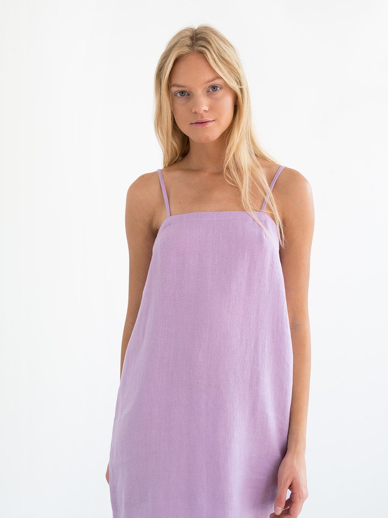 VIOLET Linen Slip Dress / Strappy Summer Mini Dress / Lilac / | Etsy