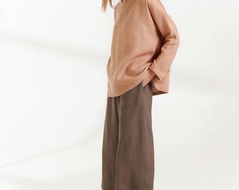 SALE Damen-Leinen-Culottes, 7/8-Länge, weites Bein und elastischer Bund | RILEY