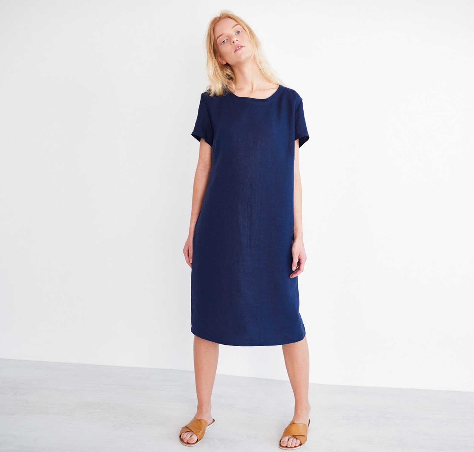 AVA Linen Dress / Linen Midi Dress / Short Sleeve Summer Dress - Etsy
