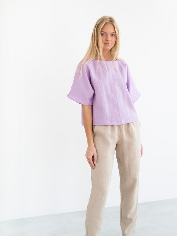 Ready to ship BRINLEY Linen Pants Tapered Linen Trousers Elegant Cropped Handmade Clothing For Women
