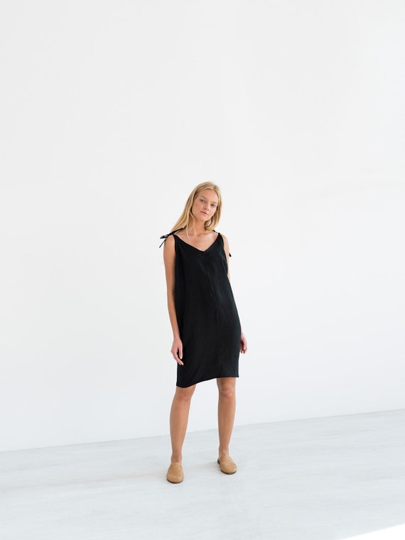 black linen slip dress