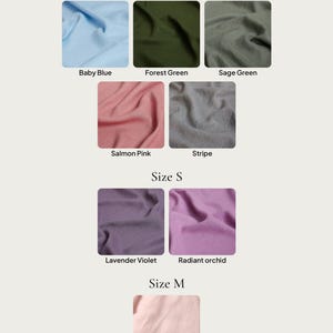 LUNA available stock colors by size XS through M