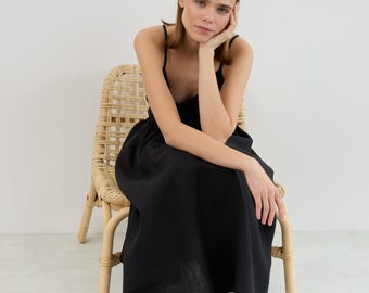 SALE Women's Long Linen Skirt, Gathered A-Line Cut and Elastic Back Waist | RACHEL