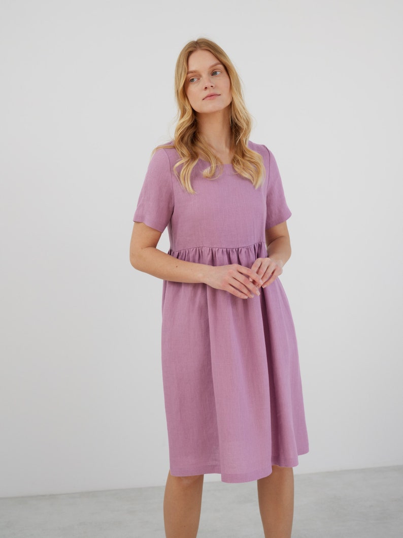 MATILDA Linen Dress / Midi Summer Dress / Short Sleeve Simple / Handmade Clothing For Women image 1