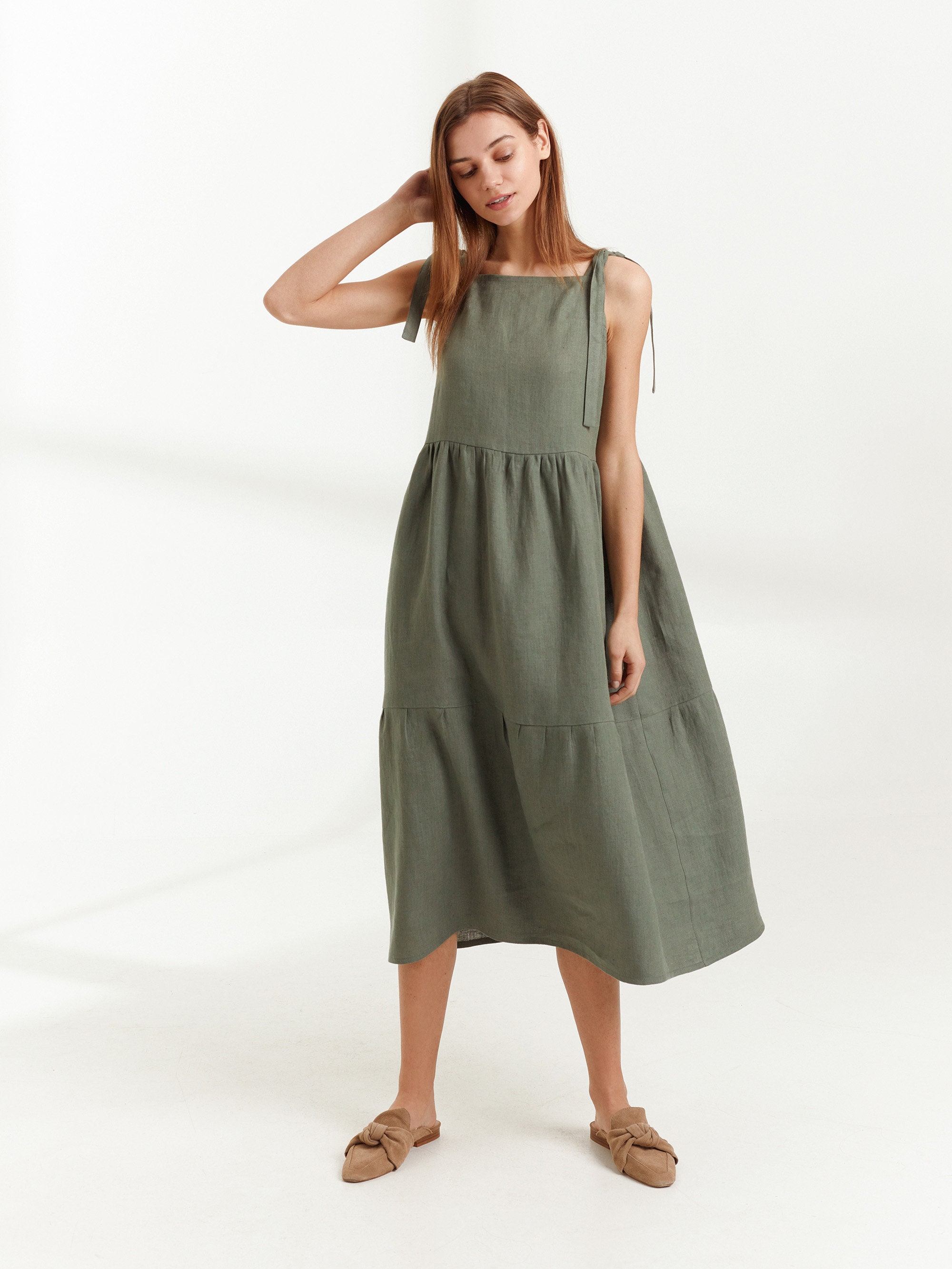BERRY Linen Dress / Long Summer Dress in Sage Green | Etsy