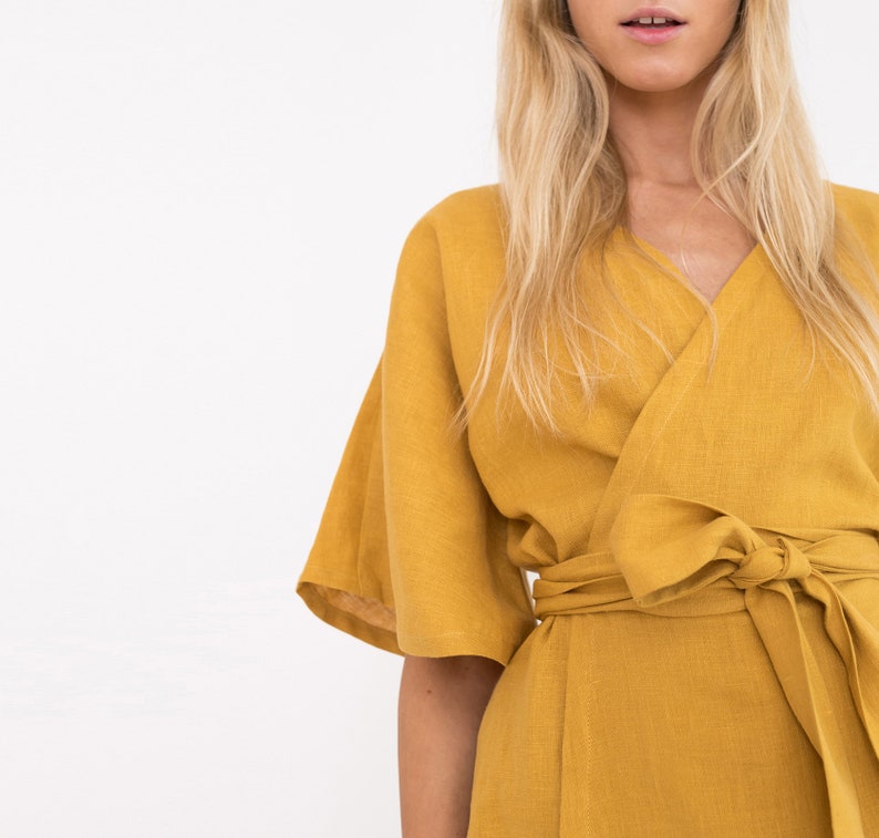 MARY Linen Wrap Dress / Linen Kimono Wrap Dress zdjęcie 4