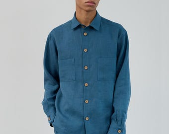 SALE Men's Long Sleeve Linen Shirt, Button Front and Two Chest Pockets | BEN
