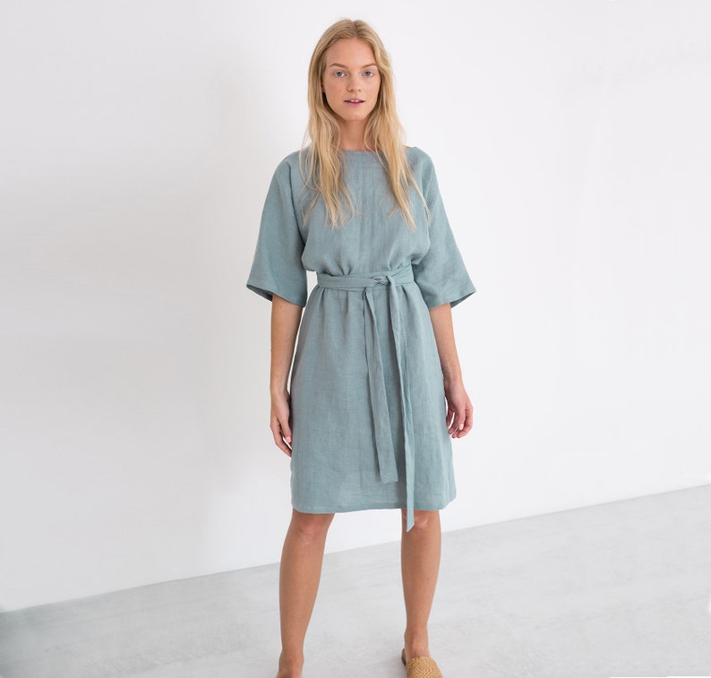 ISABEL Linen Kimono Dress / Kimono Sleeve Dress With Belt Etsy UK