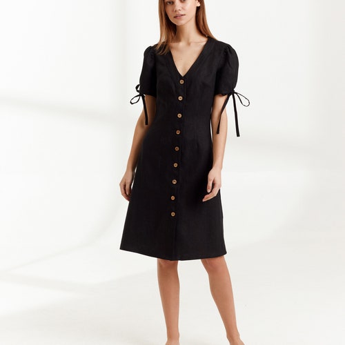 Ready to ship / MONICA Linen Dress / Puff shops Sleeve Dress with Buttons